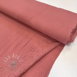 Muślin double gauze 1-side border blush