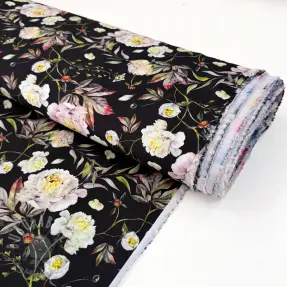 Tkaniny wieczorowe i damskie MAGNOLIA STRETCH Flowers bouquet black