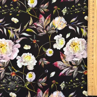 Tkaniny wieczorowe i damskie MAGNOLIA STRETCH Flowers bouquet black