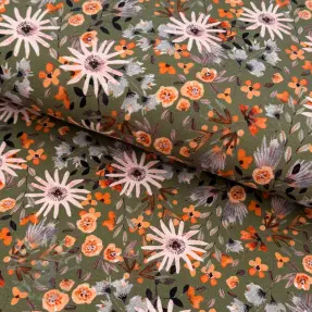 Dresówka drapana Flowers forest green digital print