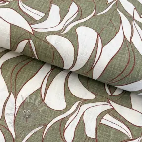 Ľan s bavlnou WASHED Abstract olive