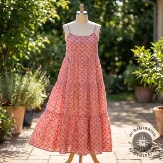 Muślin double gauze EMBROIDERY Tossed flowers blush