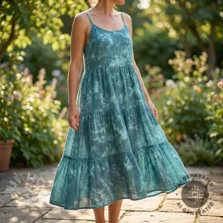 Muślin double gauze TIE DYE dark cyan