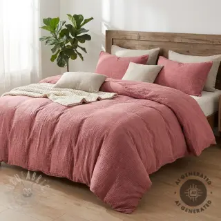 Muślin double gauze STONE WASHED light rose