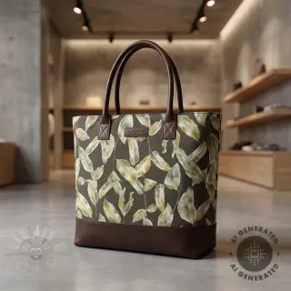 Tkanina dekoracyjna Leaves army green digital print