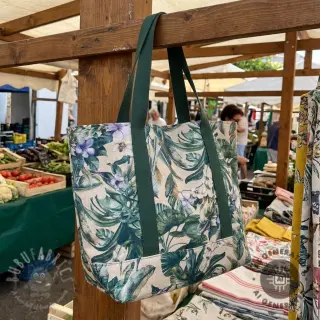 Tkanina dekoracyjna Banana leaves linen digital print