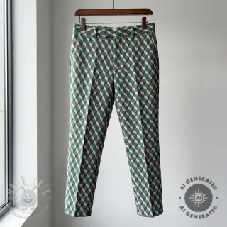 Tkanina na kostium damski KNITTED JACQUARD Graphic green