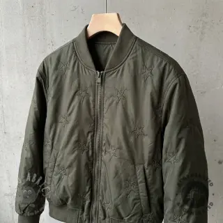 Pikowana tkanina Stars army green