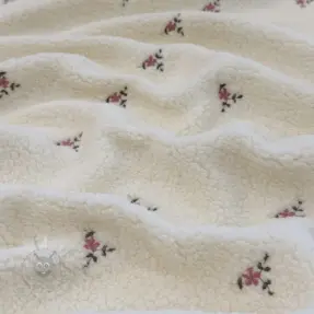 Tkanina płaszczowa TEDDY EMBROIDERY Flowers ecru