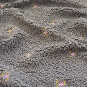 Tkanina płaszczowa TEDDY EMBROIDERY Flowers grey