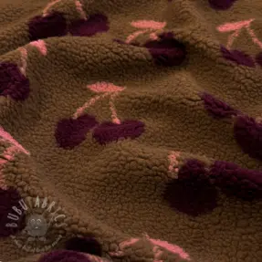 Tkanina płaszczowa TEDDY JACQUARD Cherries brown