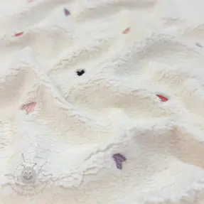 Tkanina płaszczowa TEDDY EMBROIDERY Hearts ecru