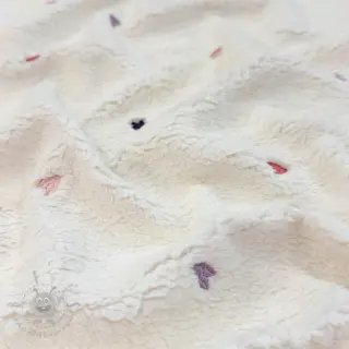 Tkanina płaszczowa TEDDY EMBROIDERY Hearts ecru