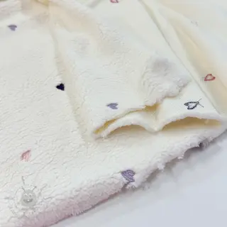 Tkanina płaszczowa TEDDY EMBROIDERY Hearts ecru