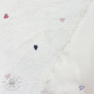 Tkanina płaszczowa TEDDY EMBROIDERY Hearts ecru