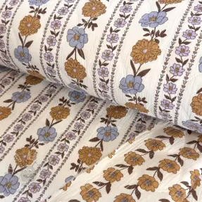 Muślin double gauze STEPPED Flowers in stripe white