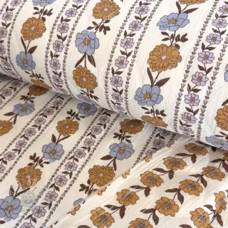 Muślin double gauze STEPPED Flowers in stripe white