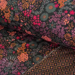 Bawełniana tkanina VOILE STEPPED Flowerie black digital print