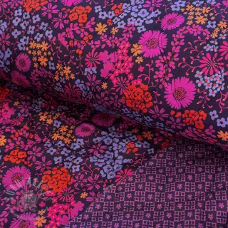 Bawełniana tkanina VOILE STEPPED Flowerie purple digital print