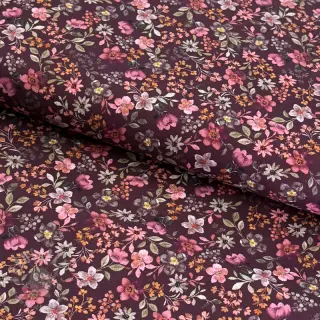 Bawełniana tkanina Autumn flowers burgundy digital print
