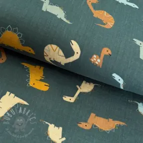 Muślin double gauze Dinosaurus green