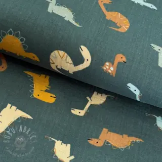 Muślin double gauze Dinosaurus green