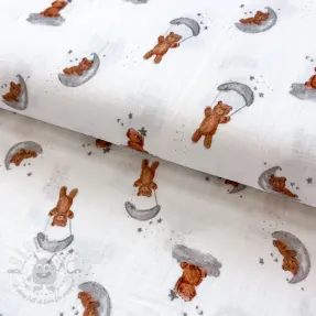 Muślin double gauze Bears white digital print