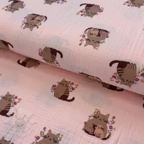 Muślin double gauze Cats pink