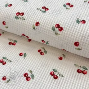 Wafel bawełniany Cherries white digital print