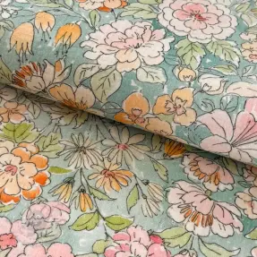 Muślin double gauze Such a flowers green digital print