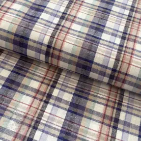 Tkanina wiskozowa z lnem YARN DYED Checks Old fashion blue