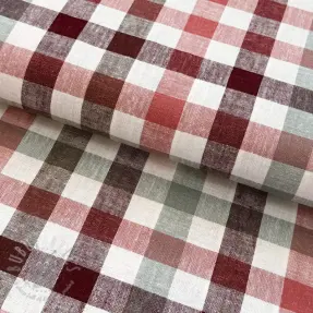 Tkanina wiskozowa z lnem YARN DYED Checks burgundy