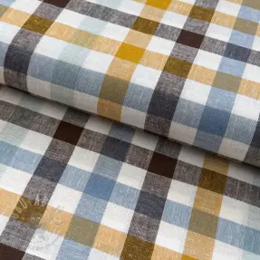 Tkanina wiskozowa z lnem YARN DYED Checks brown