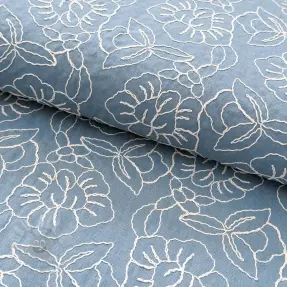 Tkanina wiskozowa z lnem EMBROIDERY Latizia old blue