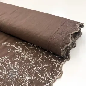Tkanina wiskozowa z lnem ONE-SIDE BORDER Floweria brown
