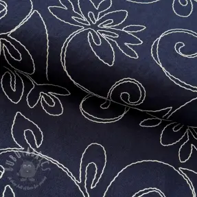 Tkanina wiskozowa z lnem EMBROIDERY Flora navy