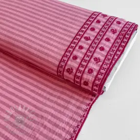 Muślin double gauze EMBROIDERY 1 SIDE BORDER pink