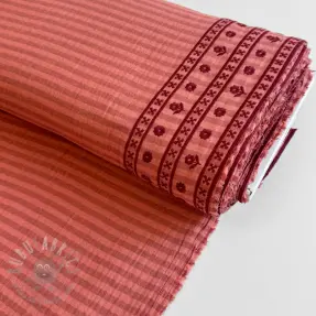 Muślin double gauze EMBROIDERY 1 SIDE BORDER peach