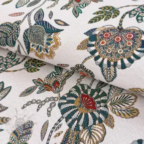 Tkanina dekoracyjna jacquard Bosphore blanc emeraude