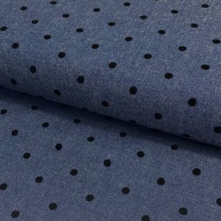 Bavlnená látka JEANS Flock dot dark blue