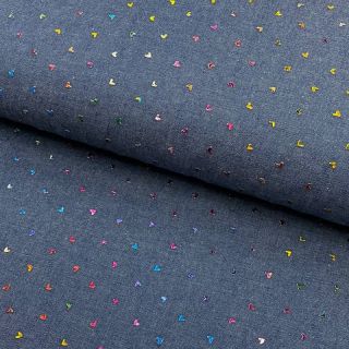Bavlnená látka JEANS FOIL Hearts multicoluor