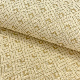 Tkanina dekoracyjna Linenlook Art deco cubes light yellow metallic premium