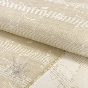 Tkanina dekoracyjna jacquard Music notes lyrics metallic