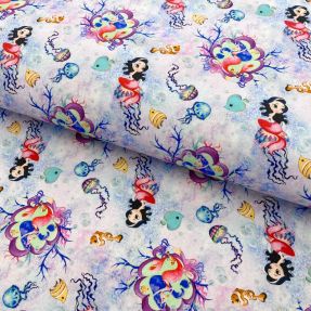 Bawełniana tkanina Snoozy fabrics Mermaids violet digital print