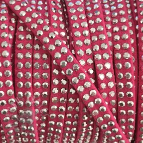 Zamszowy sznur z kryształkami fuchsia