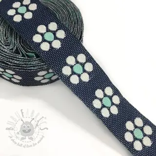 Wstążka Jeans kwiaty mint