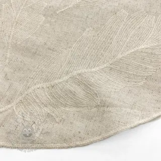 Tkanina wiskozowa z lnem natural Leaves border