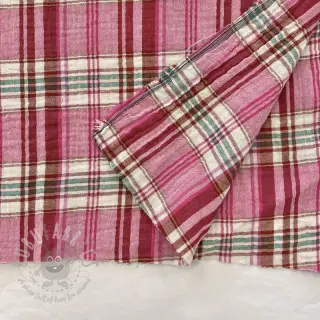 Muślin double gauze Double sided CHECKS pink