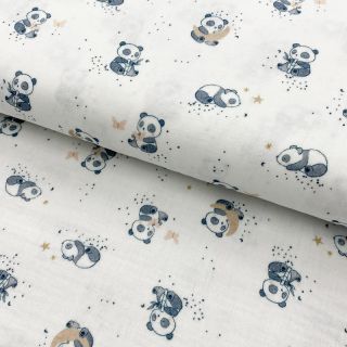 Muślin double gauze Panda white digital print