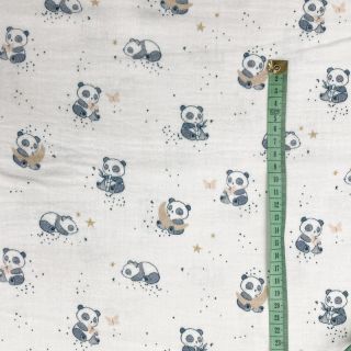 Muślin double gauze Panda white digital print